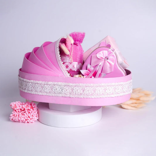 Baby Cradle Hamper Basket with Lace - 14 x 10 x 4 inch Pink and Blue