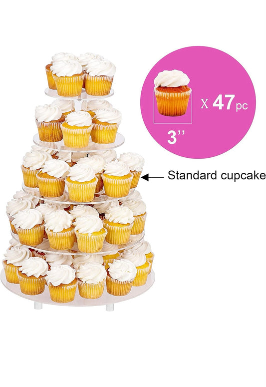 Tier Round Acrylic Cupcake Stand-Cake Stand-Dessert Stand, Cupcake Tower 5RFs (5 Tier with Base)