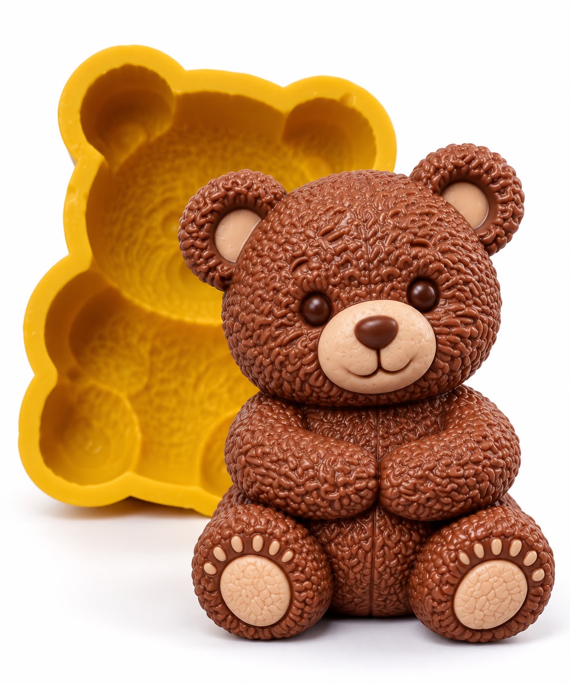 Deep Texture 2D Sitting Teddy Bear Silicone Mould - 7 x 4.5 x 2.5 cm