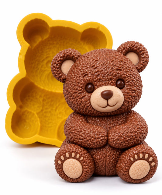 Deep Texture 2D Sitting Teddy Bear Silicone Mould - 7 x 4.5 x 2.5 cm