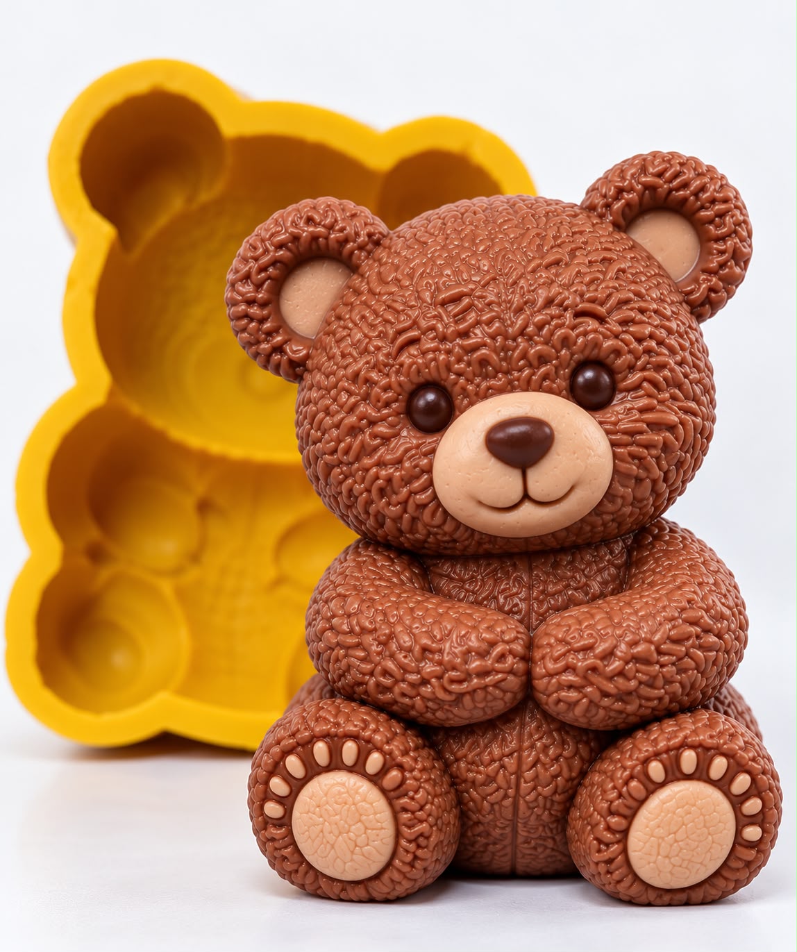 Deep Texture 2D Sitting Teddy Bear Silicone Mould - 7 x 4.5 x 2.5 cm