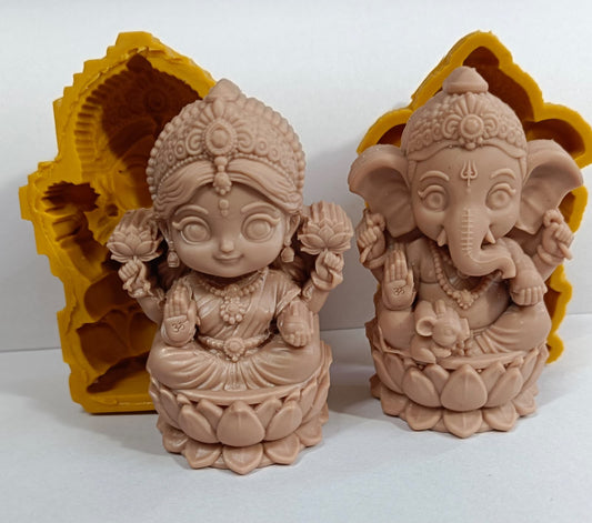 Lakshmi Ganesh Mini Murti Silicone Mould Combo - 9 x 5 x 3 cm for Resin, Candle and DIY Idol