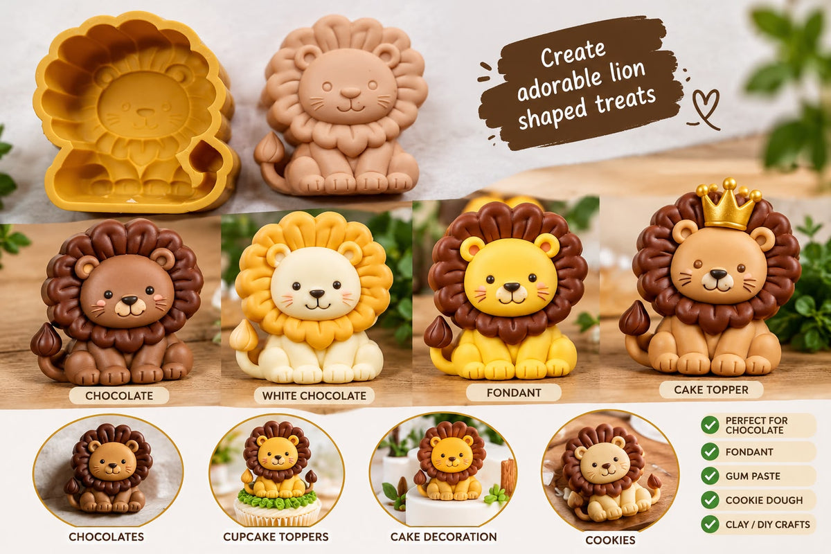 2D Sitting Lion Silicone Mould - 7 x 6 x 2.5 cm for Jungle Theme Cake, Chocolate and Candle