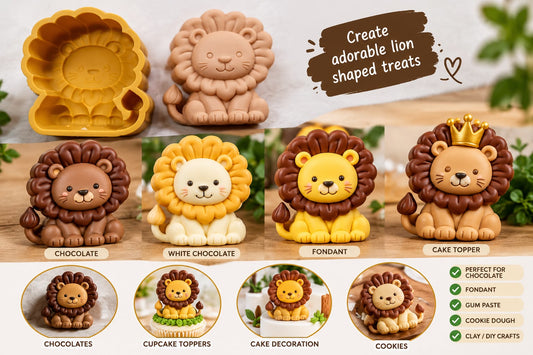 2D Sitting Lion Silicone Mould - 7 x 6 x 2.5 cm for Jungle Theme Cake, Chocolate and Candle
