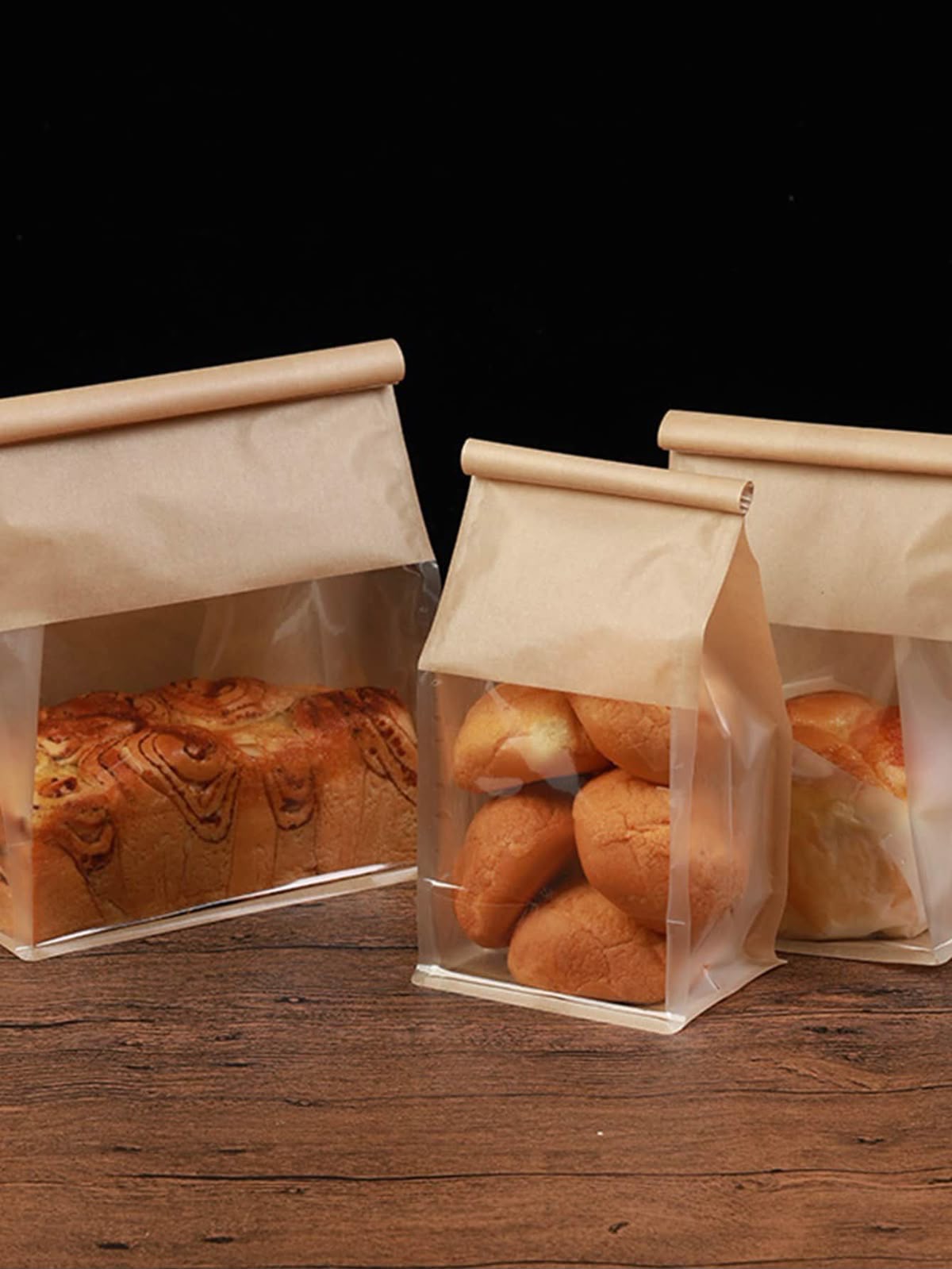 Bread Pouch with Clear Window and Tin Tie - Paper Bakery Bags Pack of 10 (5 Sizes)