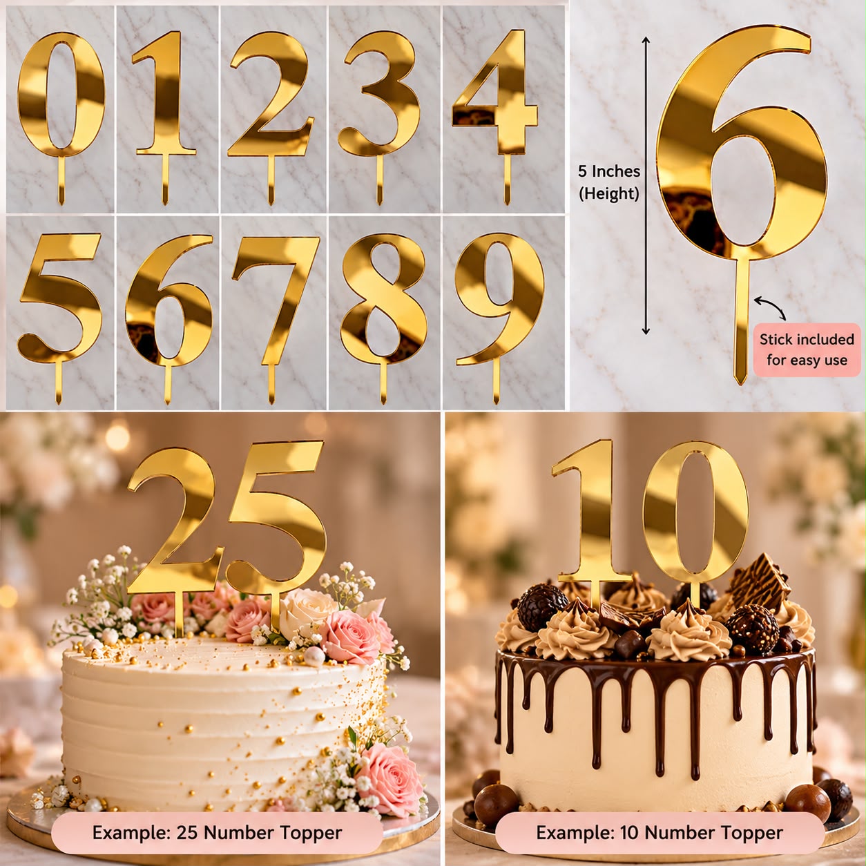 Golden Number Topper Combo of 10 topper 0-9