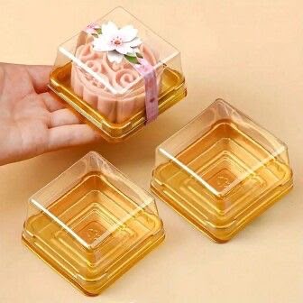 Gold Base Mini Dessert Container with Clear Lid - 3x3 Inch Single Serving Pastry Box