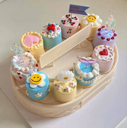 Rotating Carousel Cupcake Stand - Double Layer Dessert Display with 6 Trays