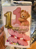 First Birthday Teddy Bear Cake Topper Set - ONEderful Today with Number 1 Balloon Pick and Butterflies