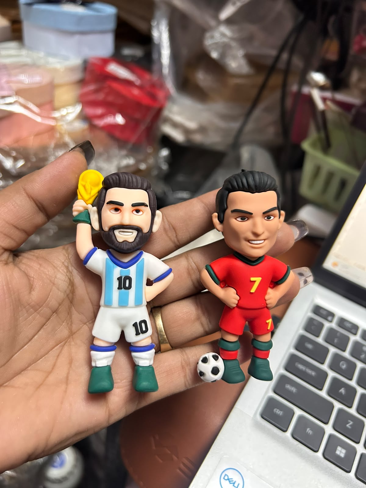 Football Player Cake Topper Toys - Set of 2 (No. 10 & No. 7, 3 inch)